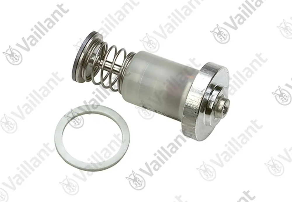Vaillant Haltemagnet mit Transparentelement, Feder und Metallgehäuse, auf weißem Hintergrund dargestellt.